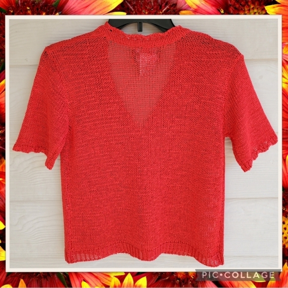 Sag Harbor Vintage Y2K Aesthetic Open-weave Crochet Cropped Red Summer Cardigan - Picture 15 of 15